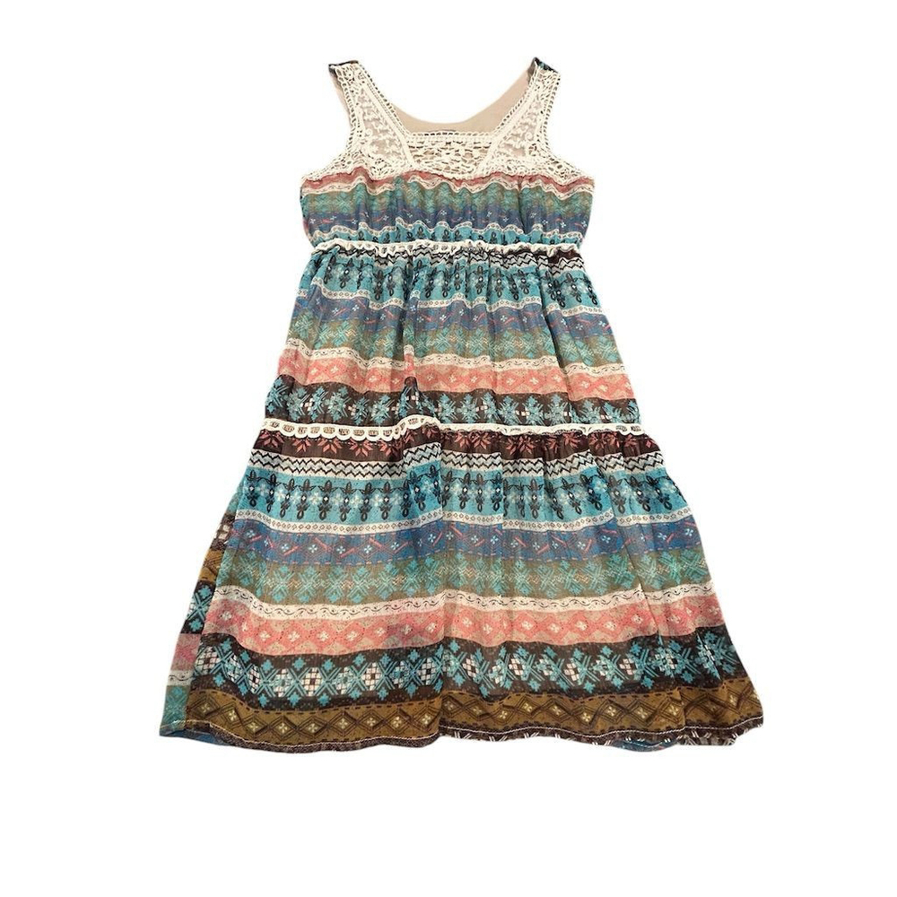 Ultra Pink Multicolor Lace Midi Dress Juniors Medium